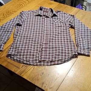 Levis Mens Shirt Tailored For Men BROWN Striped Preowned LARGE  Long Sleeve